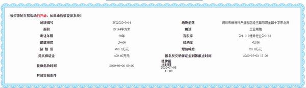  陕煤建设设备租赁中心新区基地项目建设用地进入挂牌出让公示阶段