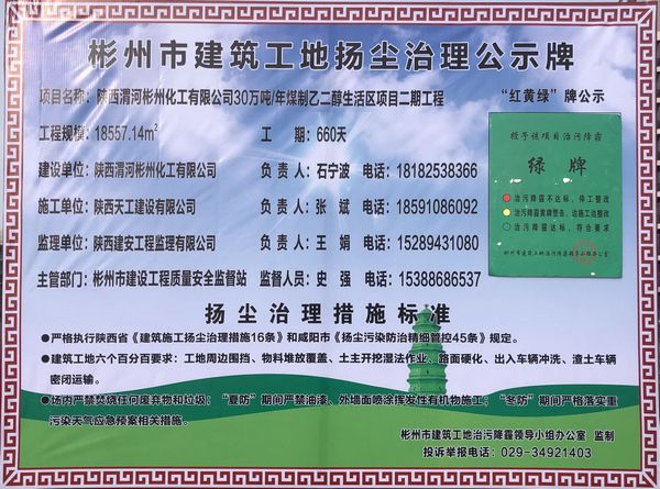 陕煤建设天工公司土建第七项目部被授予彬州市扬尘治理“绿”牌工地