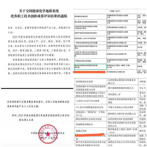 陕煤建设矿建三公司:喜报!一举斩获技术创新成果双奖